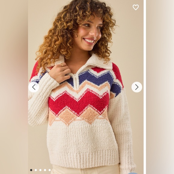 Altar'd State Sweaters - Altar'd State Chevron Cowl Sweater - Red, Blue, Cream